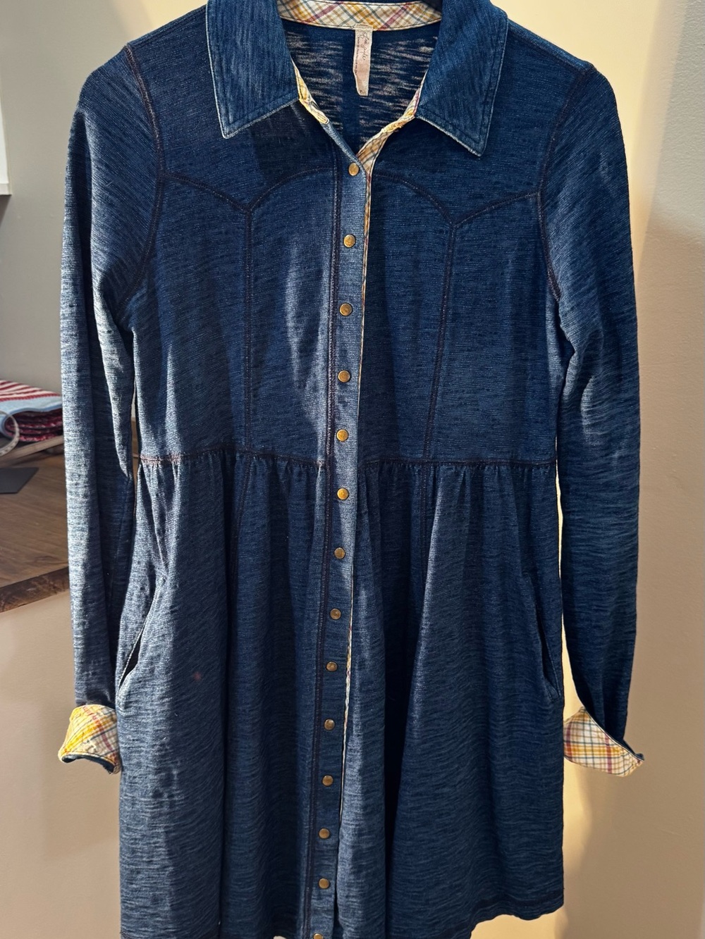 Free People Blue Cotton Snap Front Shirt Dress Size SP